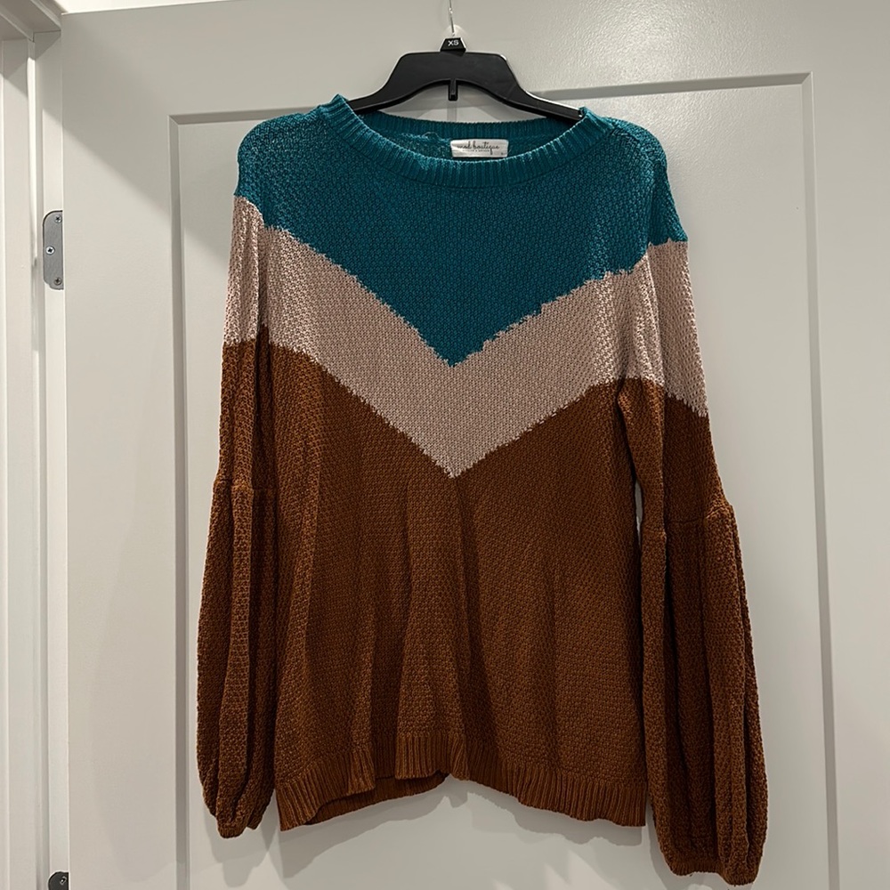 Mod Boutique Chevron Stripe Balloon Sleeve Sweater